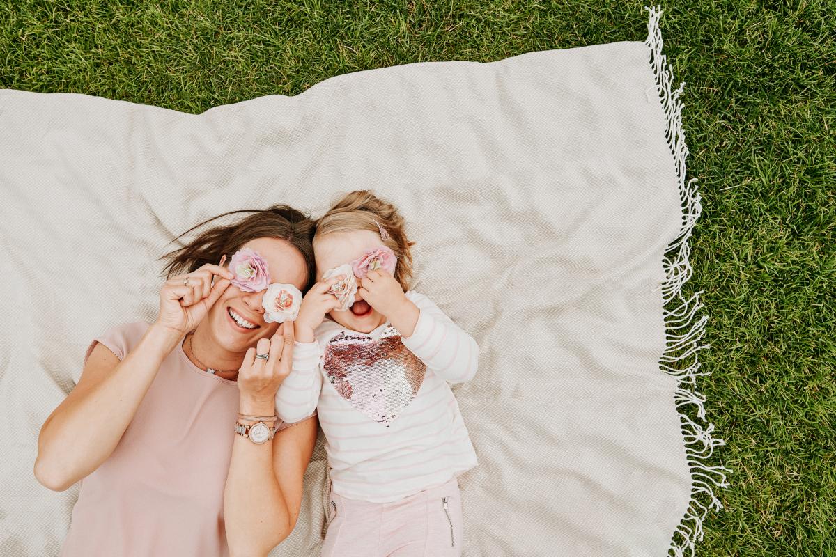 Mother and daughter on the lawn